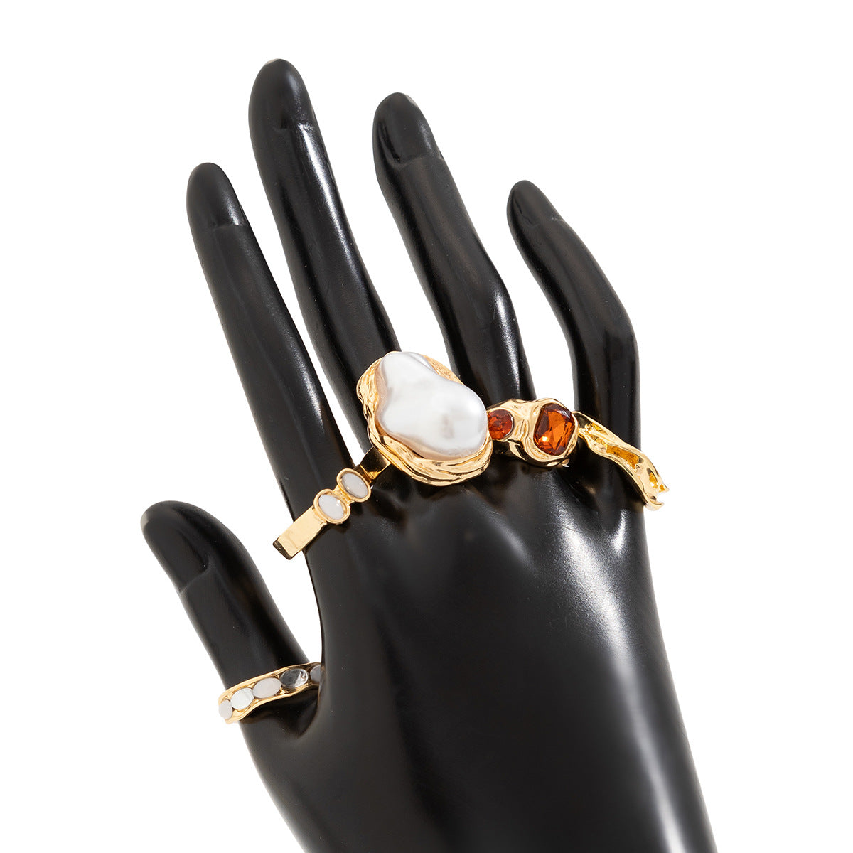Wholesale  Design Liquid Lava Flower Open Ring Baroque  Pearl Inlaid Gemstone Ring