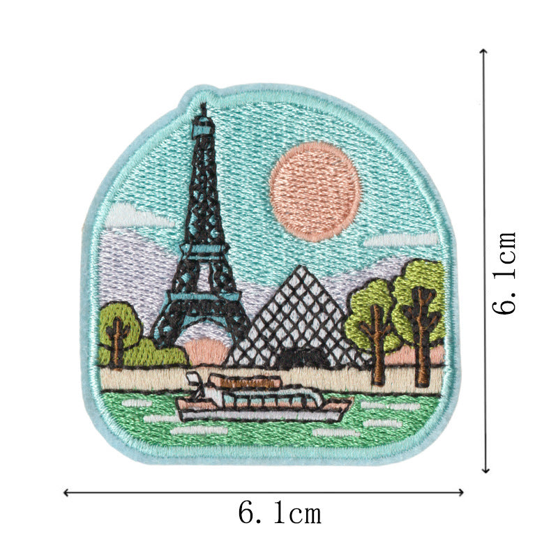 Wholesale Embroidered Travel Patch Set 9 Iron On World Landmark Badges For Clothing Towels And DIY Decor