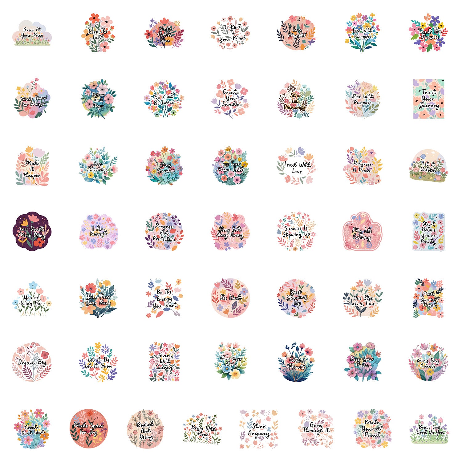 Wholesale DIY Wraps For Craft Floral motivational phrase doodle sticker