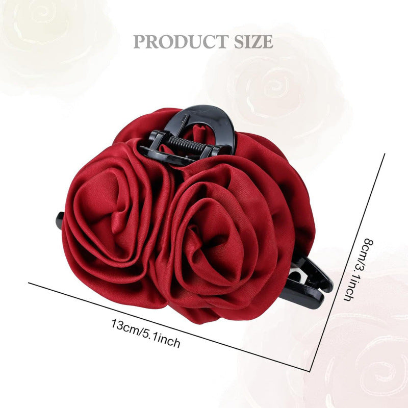 Wholesale Valentine's Day Satin Rose Flower Clamp Large Flower Shark Clip Spring and Summer Hairpin Headwear
