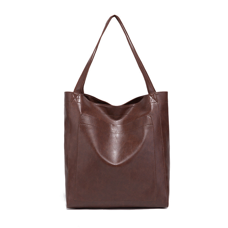 Wholesale Retro Oil Wax Leather Simple Hand Shoulder Bag