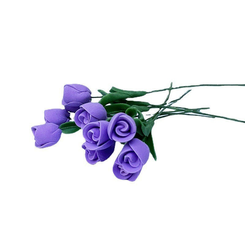 Wholesale 1:12 doll house accessories mini clay flower single flower flower arrangement  tulip rose leaves pure hand made