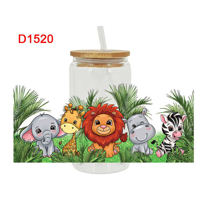 Wholesale Colorful and cute animal cartoons  16oz Cup UV DTF Wraps