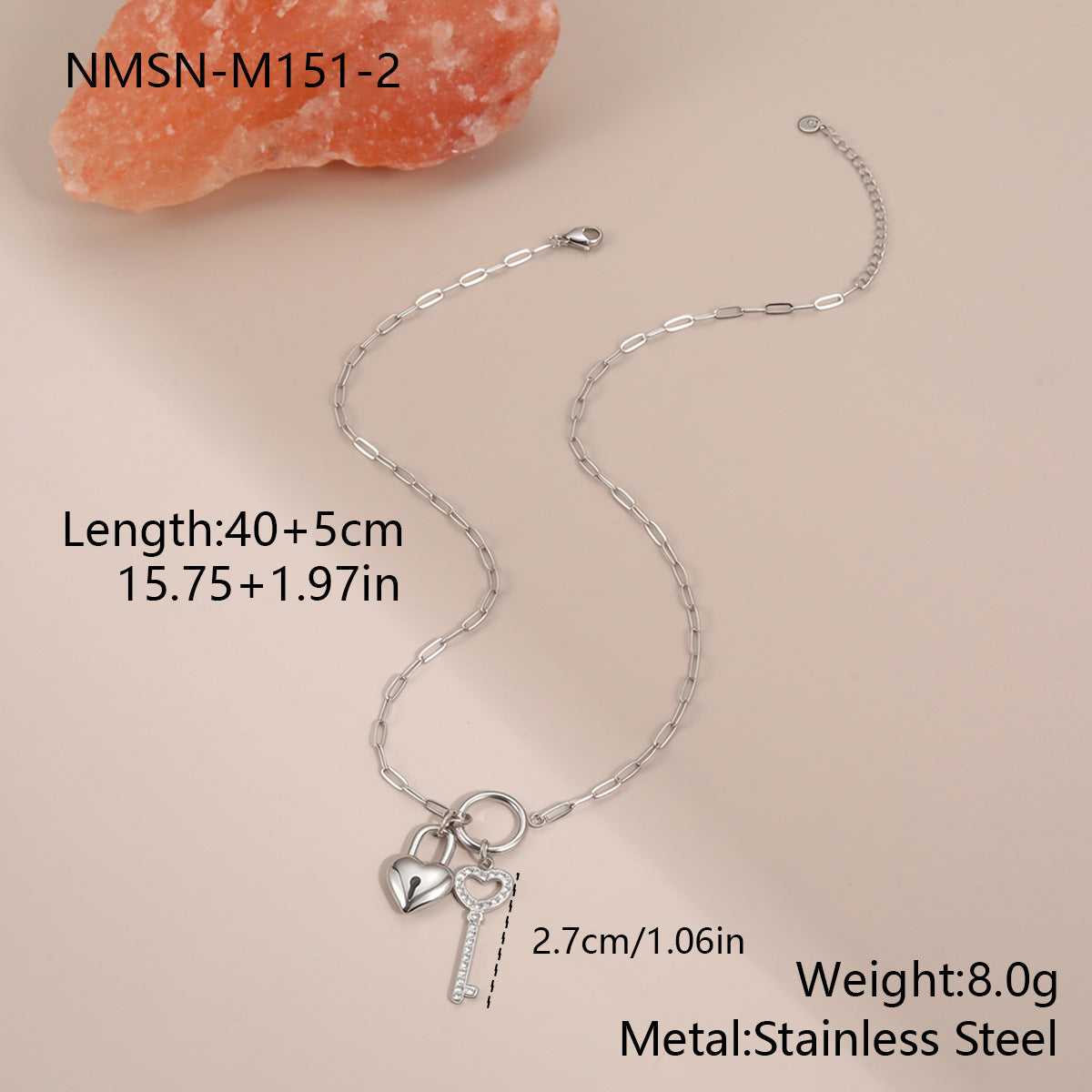 Wholesale Stainless Steel Love Lock Key Necklace