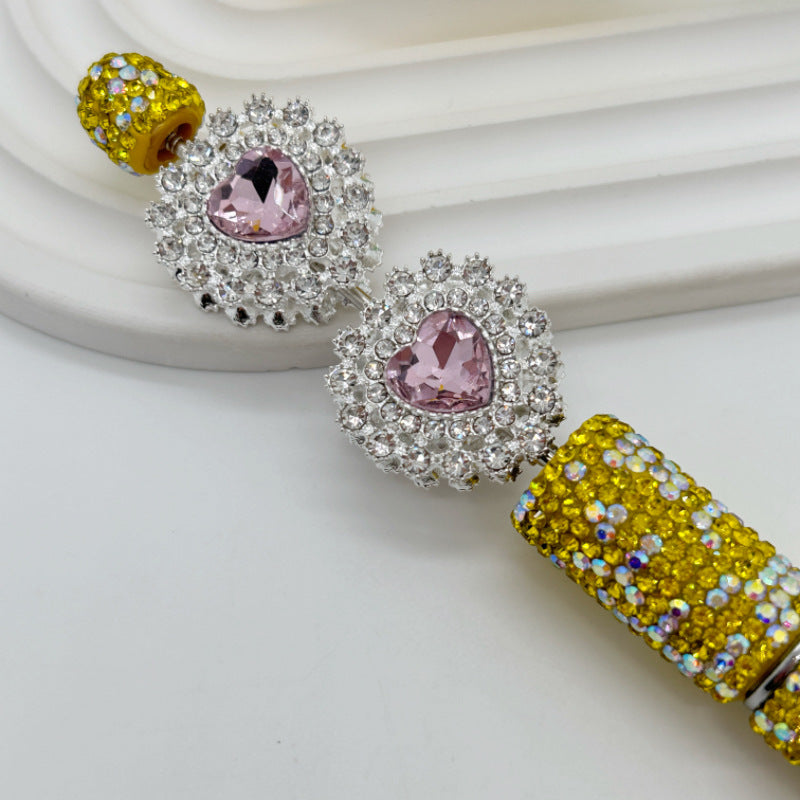 Wholesale 20pcs Double-layer Diamond Edge Love Double-sided Alloy Straight Hole 3D Crystal Beads