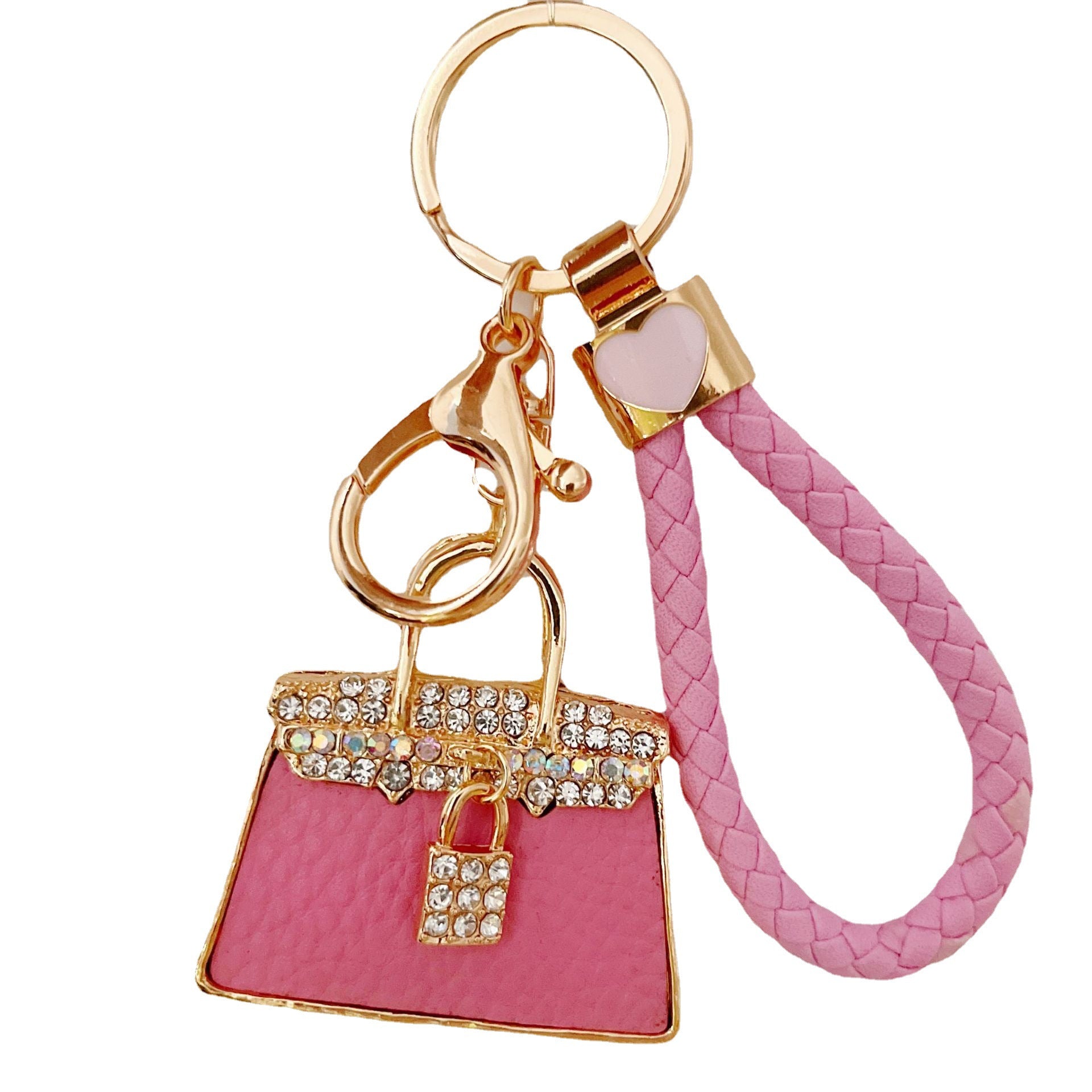 Wholesale Rhinestone Leather Handbag Alloy Keychain