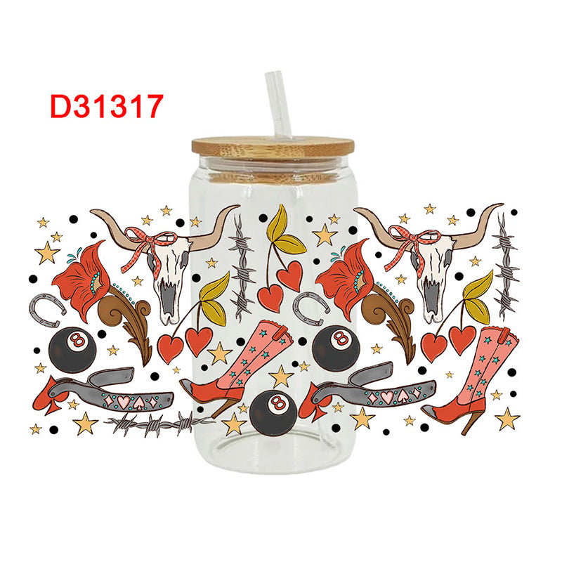 Wholesale Black and white billiards  16oz Cup UV DTF Wraps