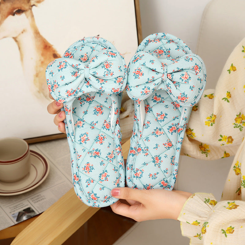 Wholesale Flower Thickened Fabric Slippers Indoor Quiet Soft Bottom Non-slip Slippers