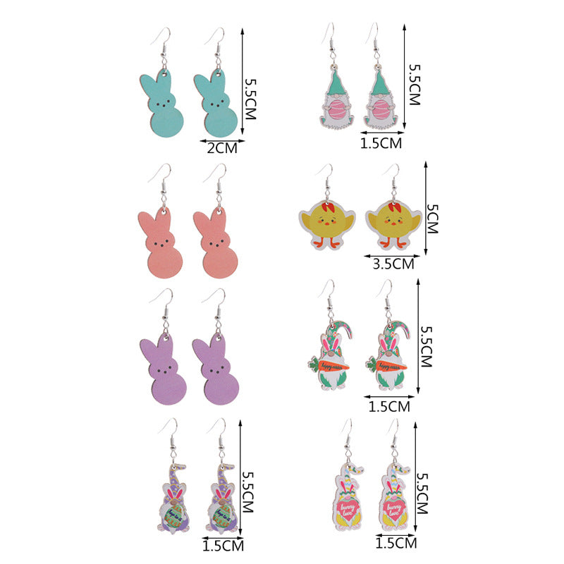 Wholesale Easter Bunny Flower Basket Printed Egg Chick Wooden Earrings