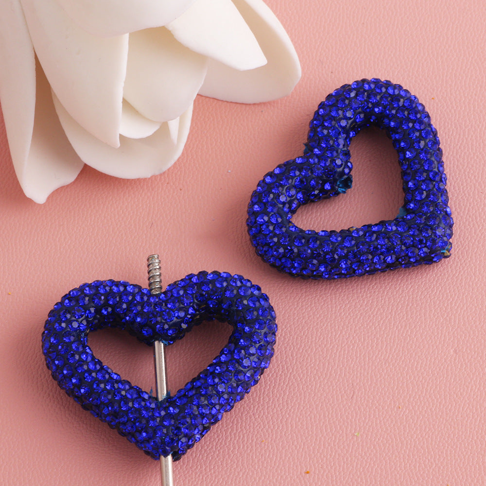Wholesale 10pcs Hollow out heart-shaped water drill filled with clay straight hole beads