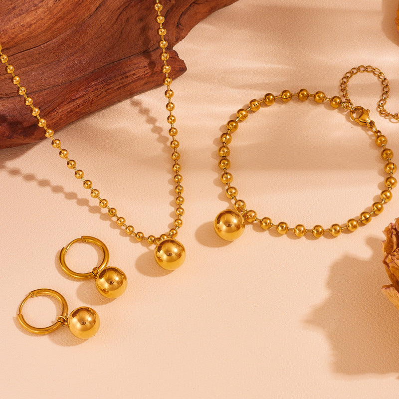 Wholesale Stainless Steel Ball Earrings Bracelet Necklace Set