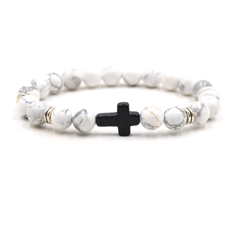 Wholesale Fashion Natural Stone Black Cross Elastic Bracelet Unisex Jewelry Accessory Gift