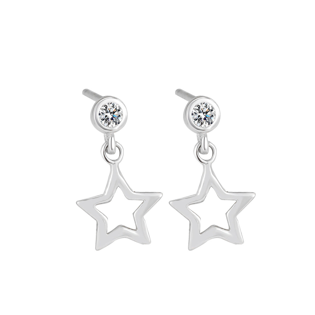 卸売 S925 ラウンド ダイヤモンド スタッズ スター スターリング シルバー イヤリング