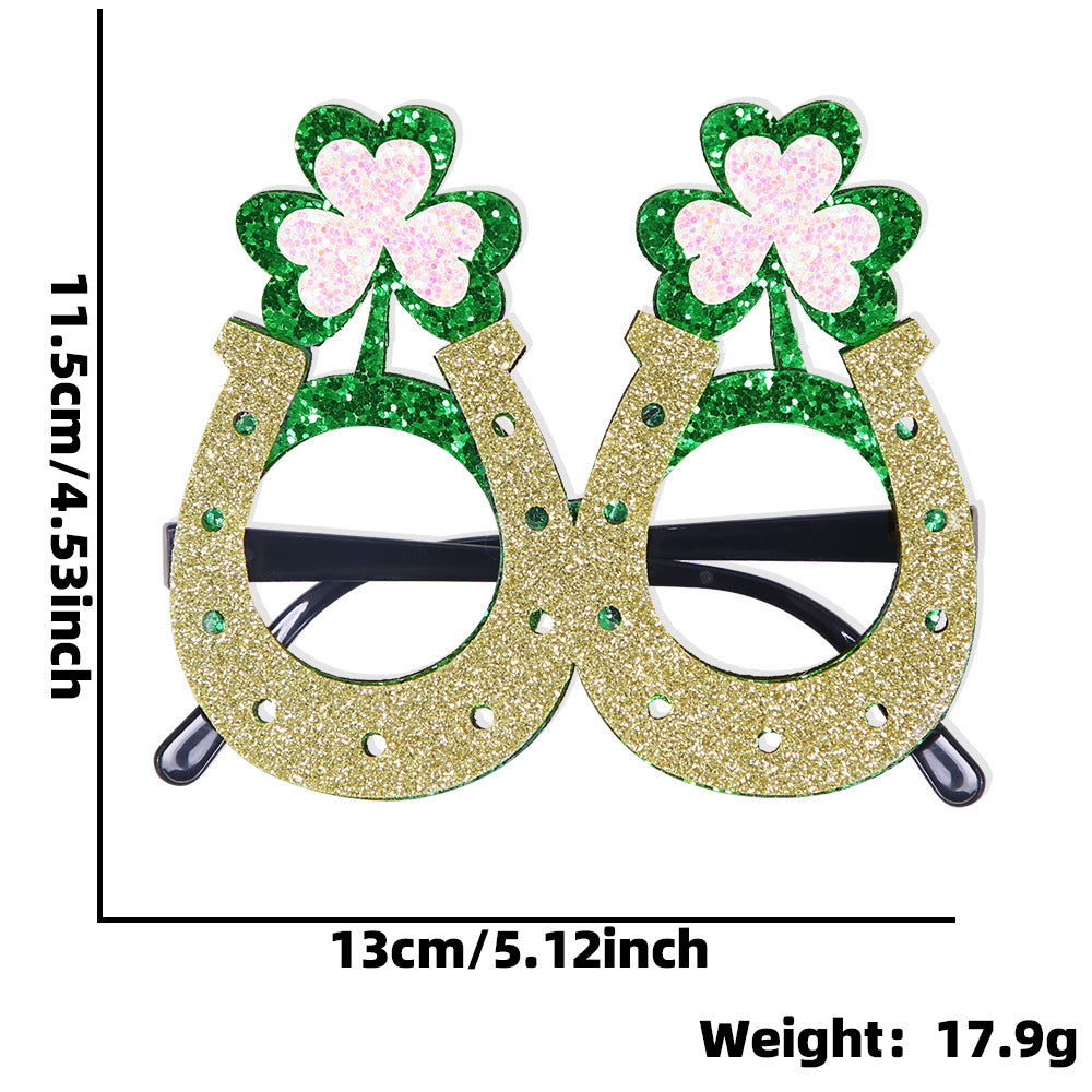 Wholesale St. Patrick's Party Non-woven Green Glitter Eyeglasses Frame Irish Festival Shamrock Glasses