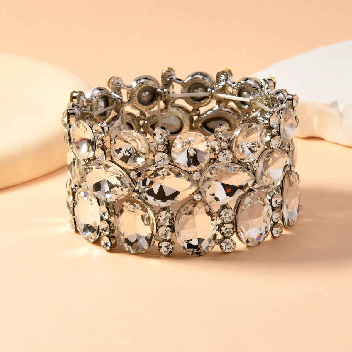Wholesale European Fashion Gold AB Crystal Elastic Wide Bangle Bracelet Women S Party Jewelry Accessory