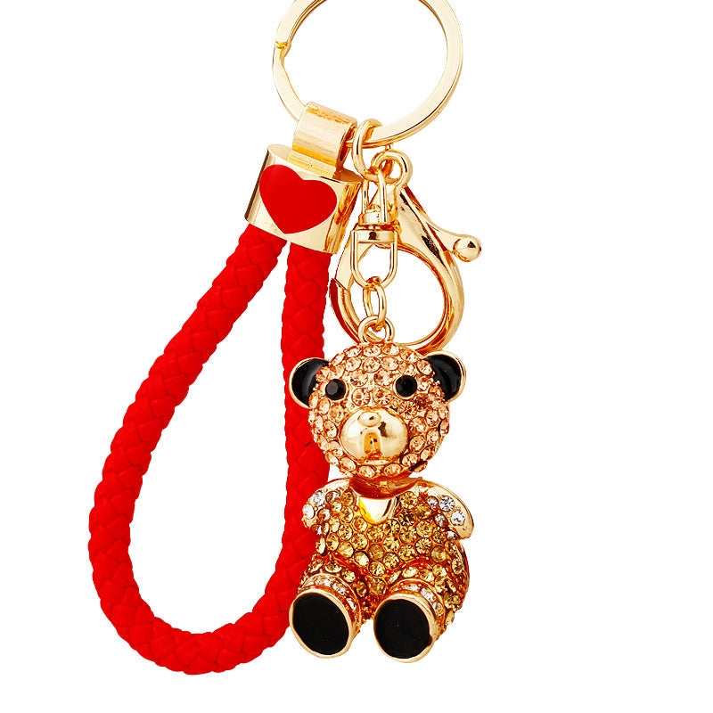 Wholesale Stylish Rhinestone Bear Keychain Car Key Accessory Bag Charm Champagne Zinc Alloy Wedding Gift For Resale