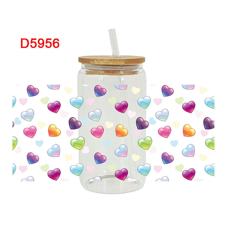 Wholesale Colorful Hearts  16oz Cup UV DTF Wraps