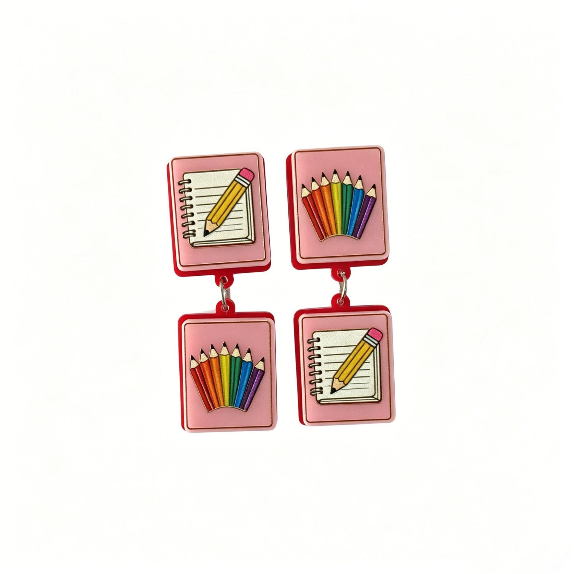 Wholesale Sweet Style Acrylic Drop Earrings With Book Coffee Cup Crayon Notebook Letter Motifs For School Graduation Party Everyday Wear