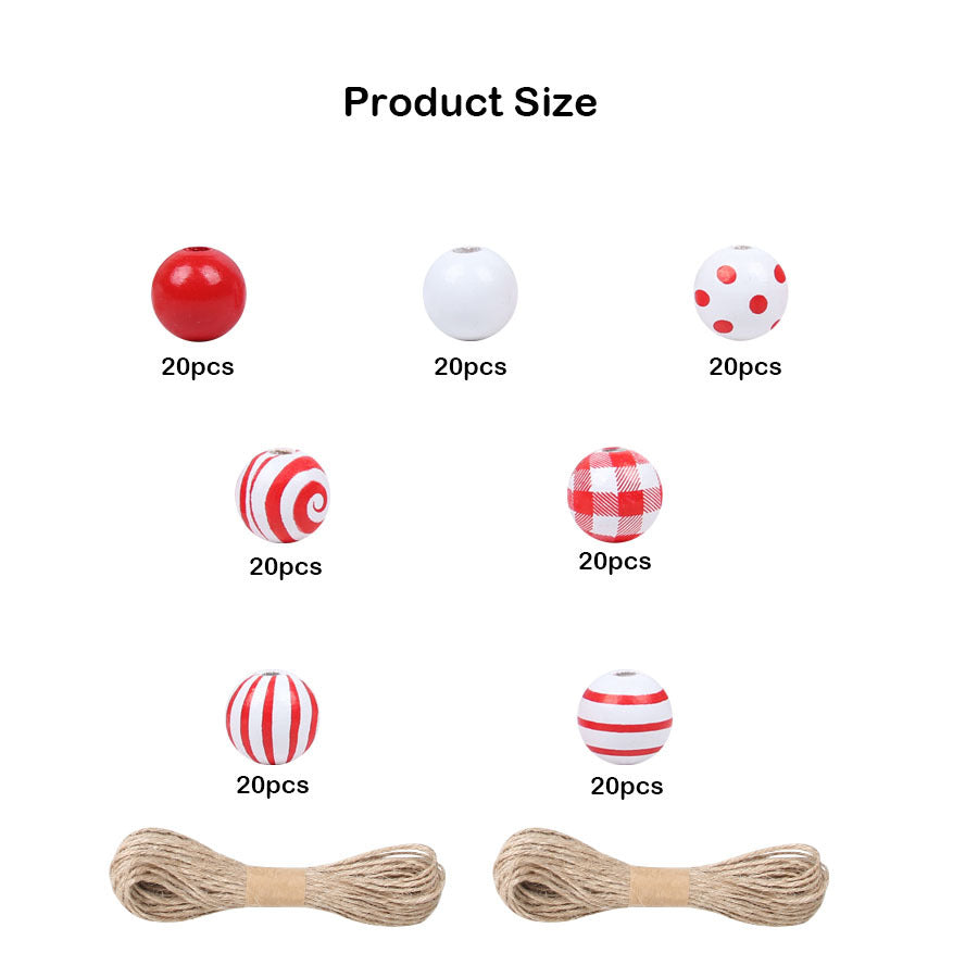 Wholesale 70pcs/pack Christmas Threaded Striped Wooden Bead DIY Set