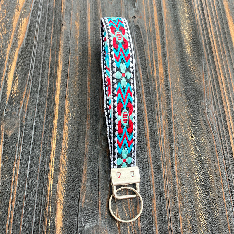 Wholesale Retro Ethnic Style Embroidery Hand-woven Wristband Keychain