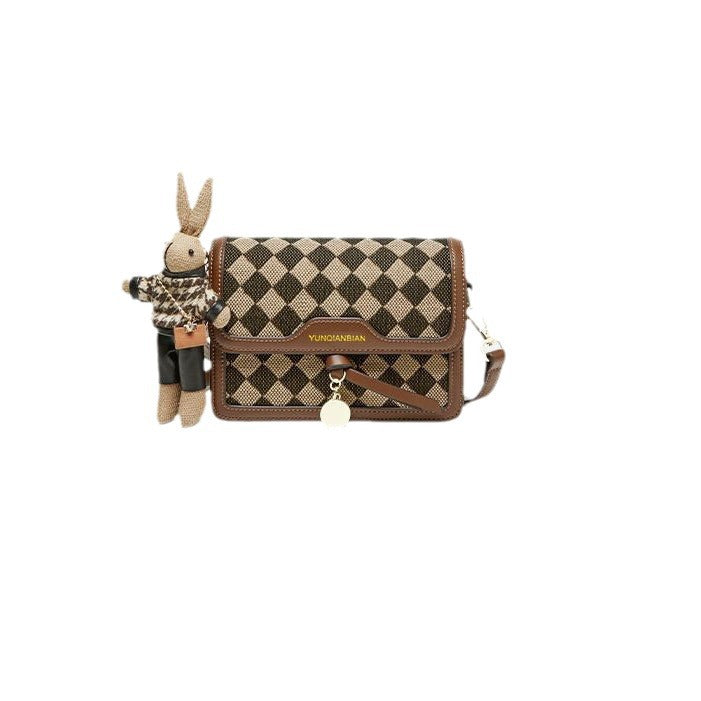 Wholesale Diamond Plaid Bunny Pendant Crossbody Shoulder Bag