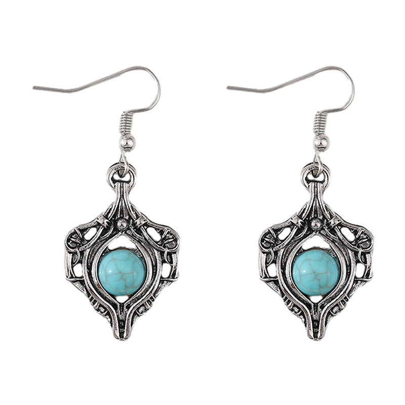 Wholesale Bohemian Drop Earrings Ancient Silver Gemstone Wrapped Party Wear Fashion Accessory