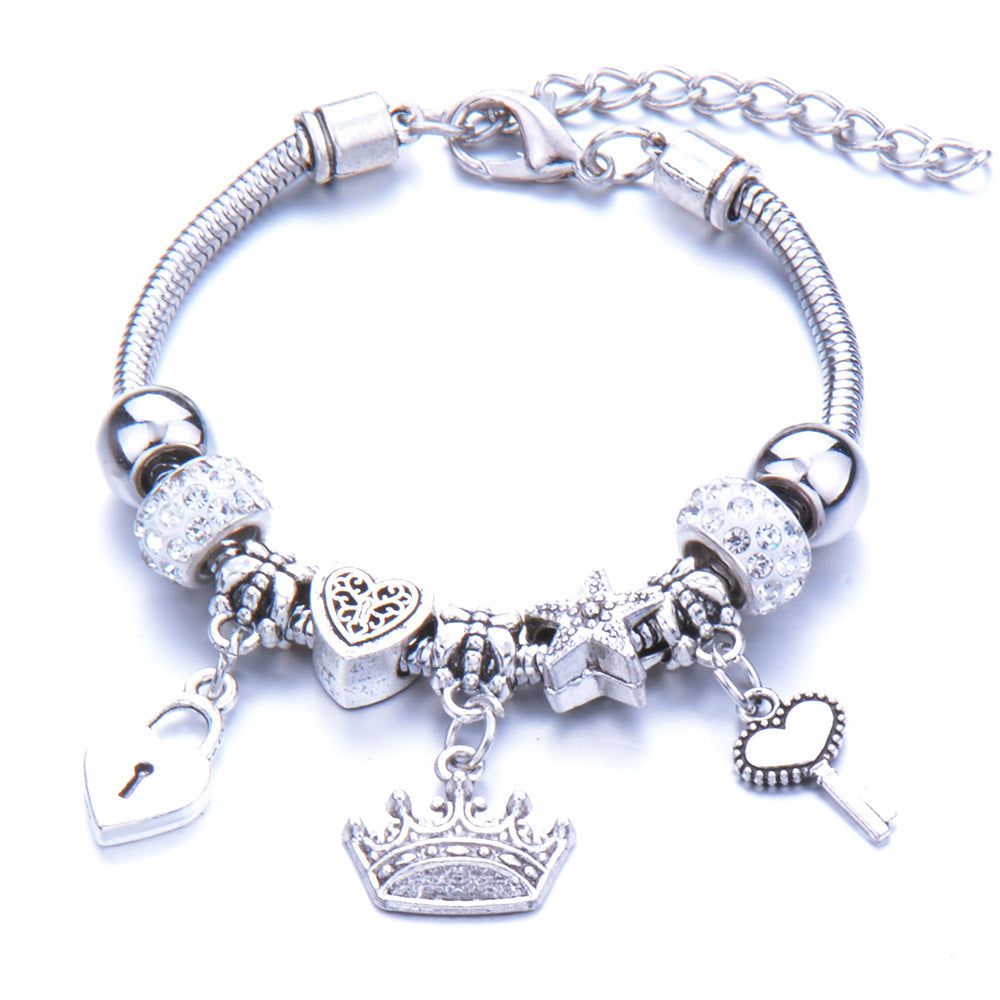 Wholesale Zinc Alloy Beaded Crown Pendant Bracelet