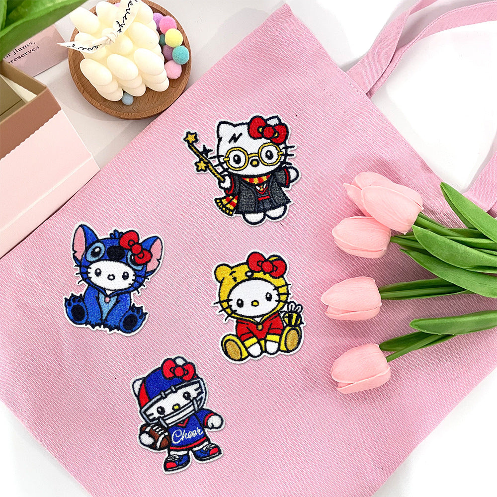 Wholesale Embroidered Cartoon Cat Patch Set 4Pcs Iron On DIY Accessory For Clothing Bags Street Magic Sports Themes OLY Exclusive