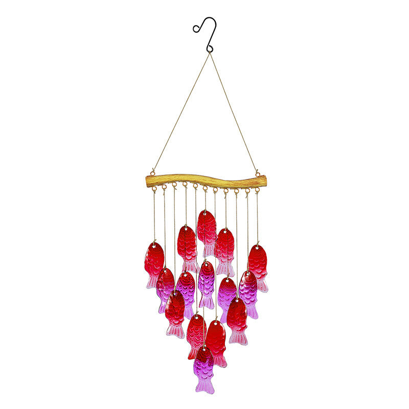 Wholesale Wind Chime Iron Art Hot Melt Colored Glass Fish Leaf Ornament