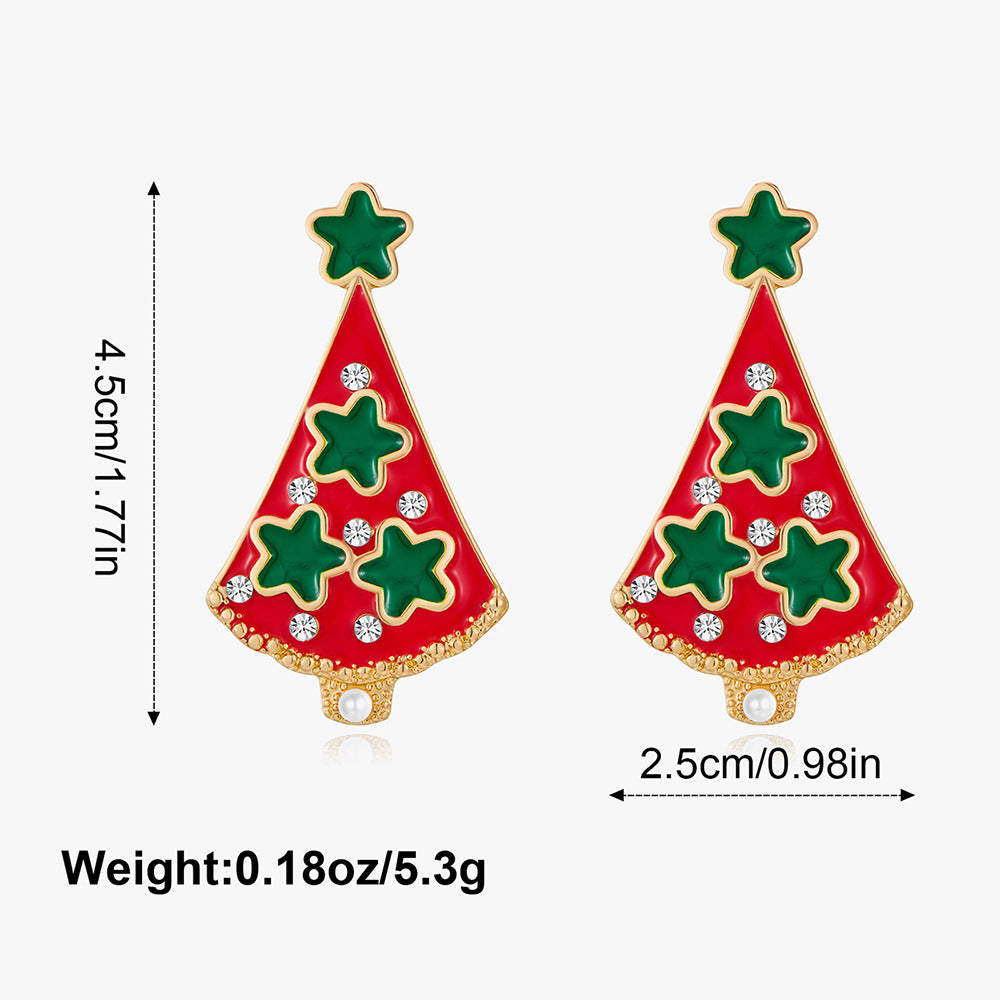 Wholesale Christmas tree atmosphere hollow five-pointed star diamond earrings