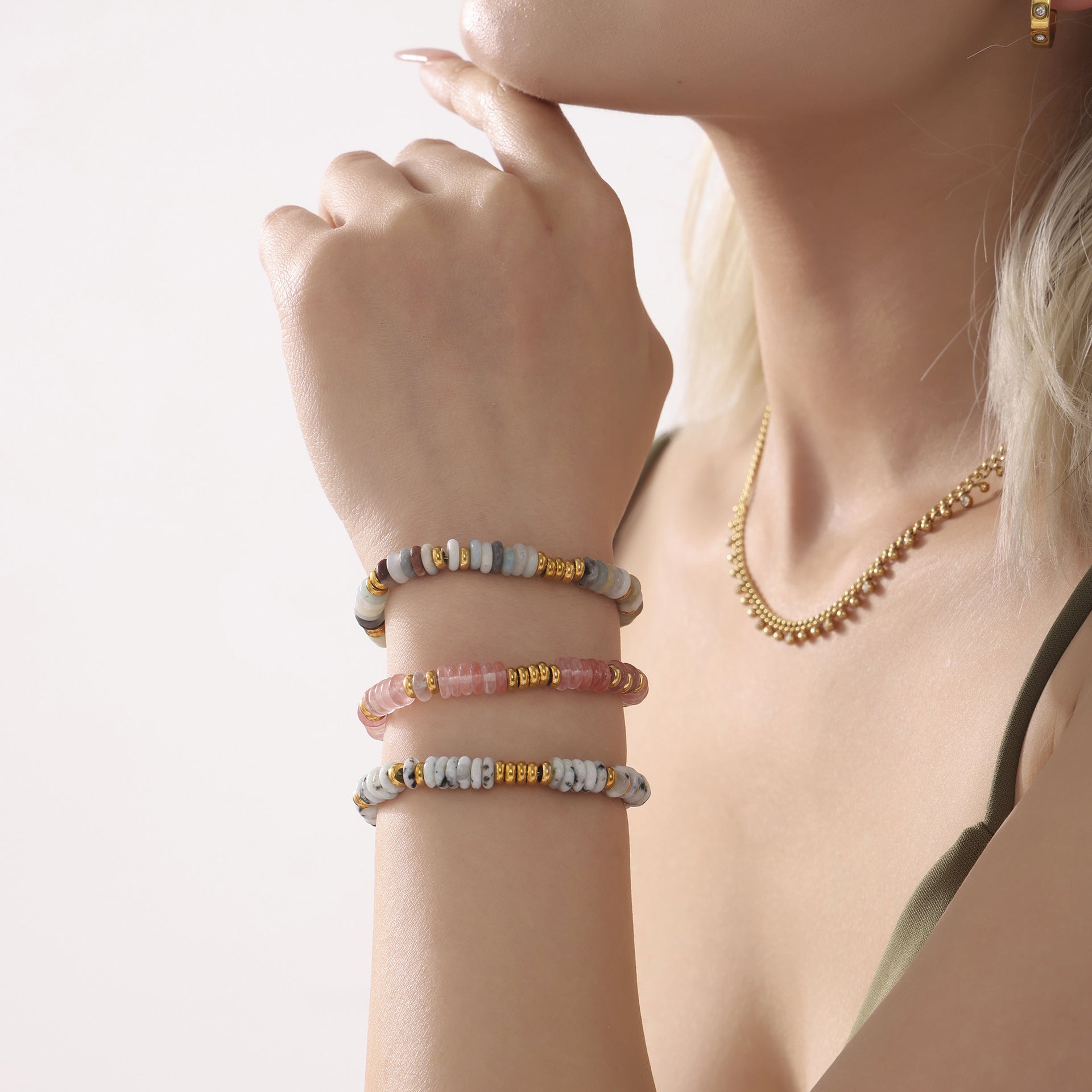 Wholesale Abacus Bead Titanium Steel Gold Plated Bracelet