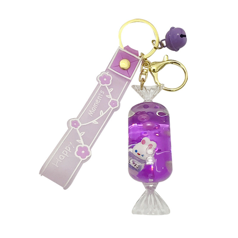 Wholesale Candy Little White Rabbit Oil Drifting Sand Bottle Acrylic Keychain