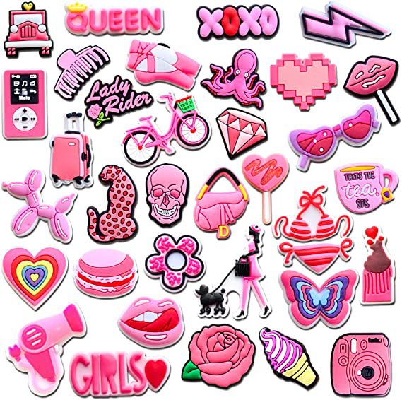 Wholesale Silicone Pink Hole Shoe Buckles 35pcs