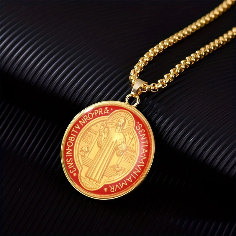 Wholesale Colorful Enamel Saint Benedict  Zinc Alloy Cross Necklace