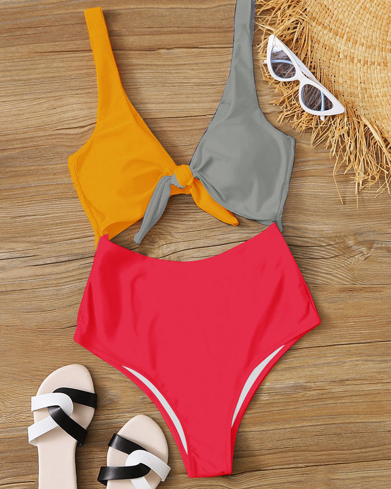 Wholesale One Piece Bikini Color Block Beach Resort Hot Spring Swimsuit