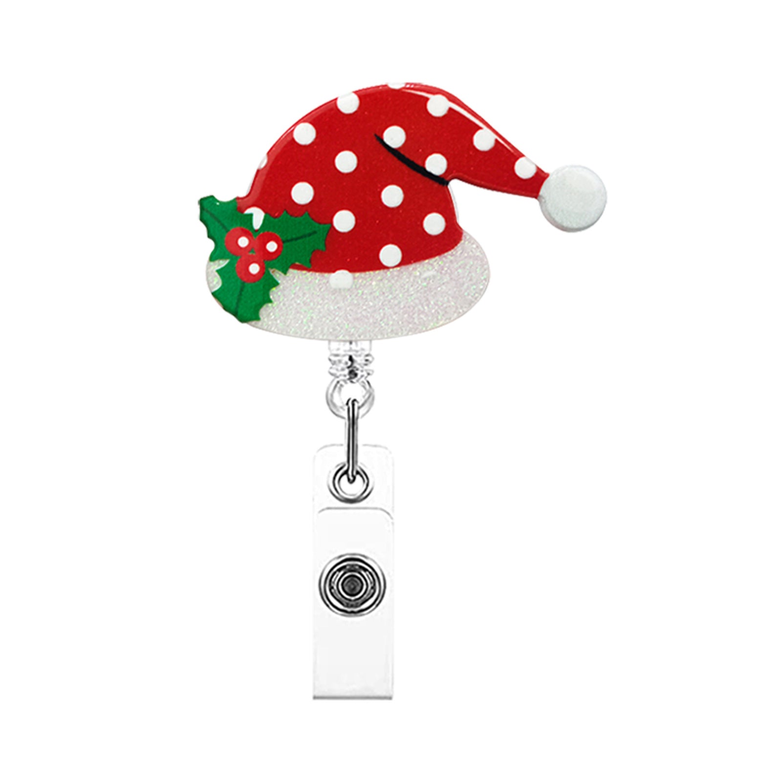 Wholesale Badge Reels 2023 Christmas Acrylic Sparkling Pink Snowman Socks Gloves Retractable Keychain