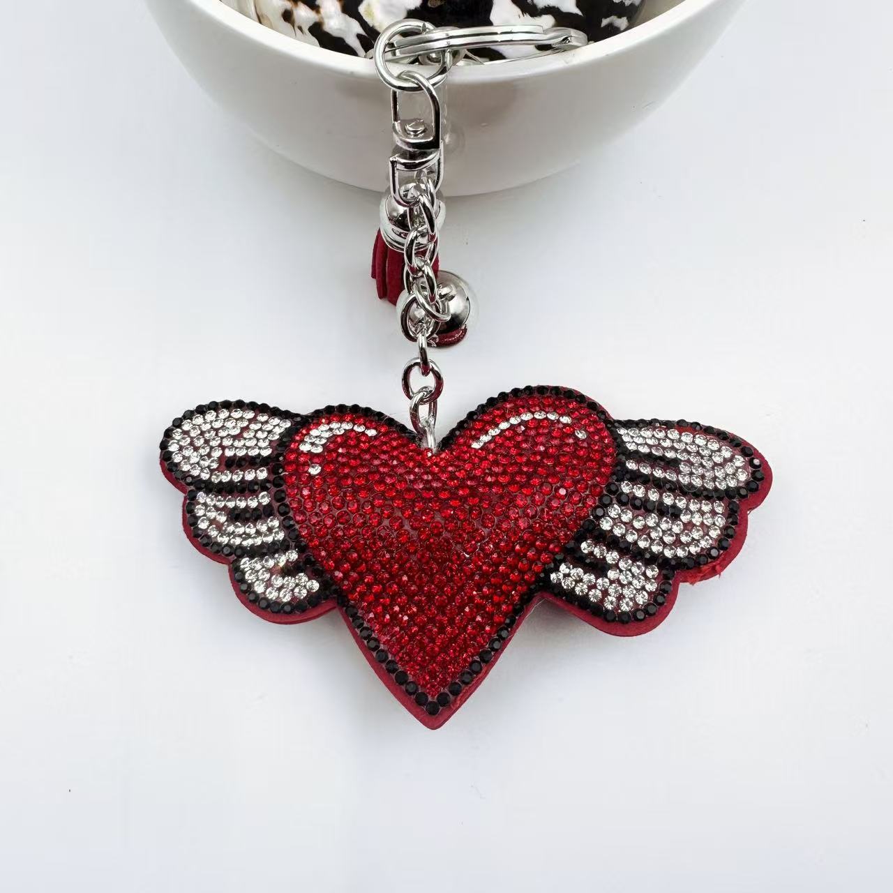 Wholesale 6pcs Creative Diamond-Encrusted Heart Keychain