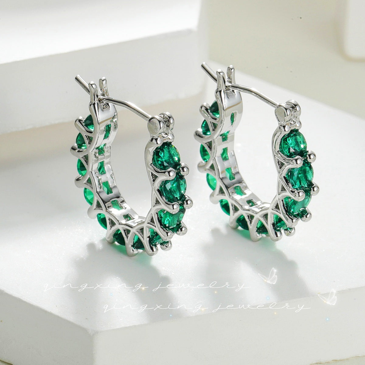 Wholesale Pave Red Corundum  Zircon Lace U Shaped Hoop Earrings