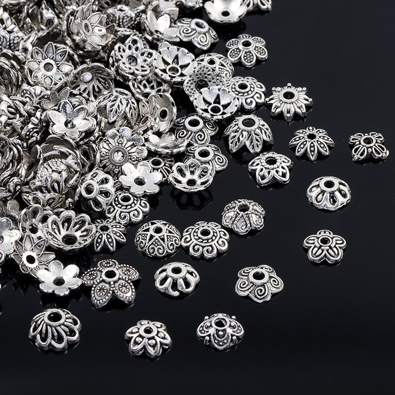 Wholesale Vintage Tibetan Silver Flower Tray Carved Beads Diy Accessories Beads
