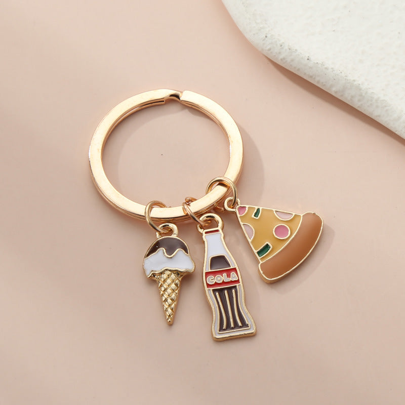 Chips de té de leche de pastel de metal al por mayor llavero