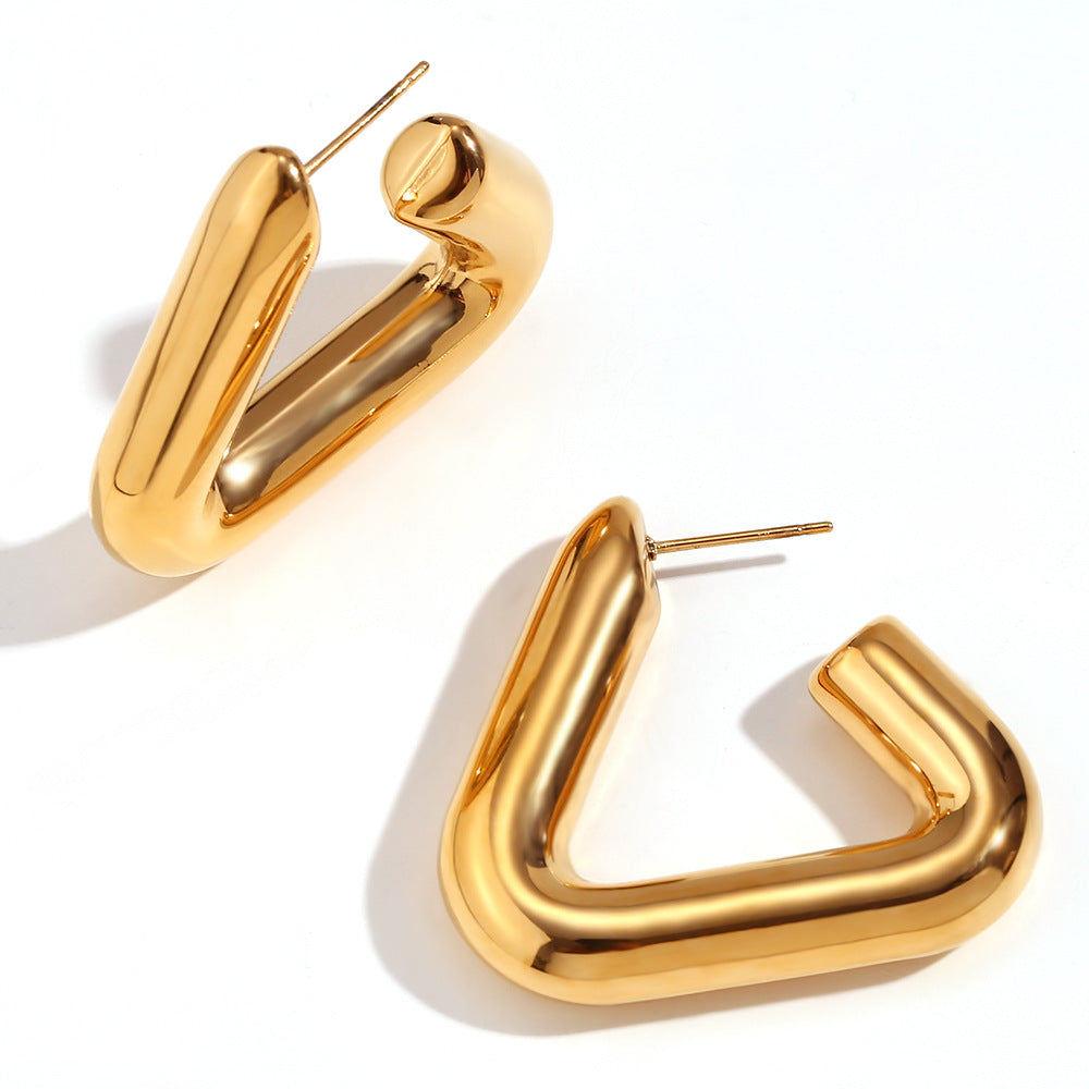Wholesale Stainless Steel Plated 18K Gold Geometric Tripod Hollow Earrings