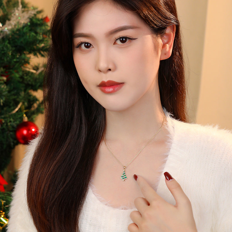 Wholesale S925 Sterling Silver Colorfuled Zircon Christmas Tree Necklace