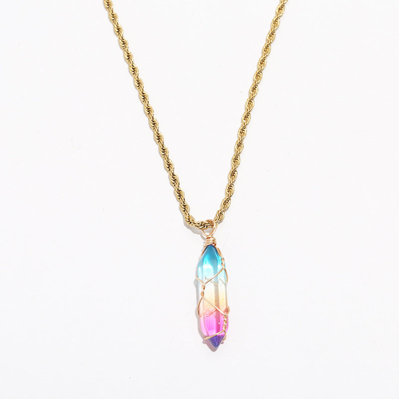 Wholesale turquoise pendant titanium steel twist chain crystal does not fade Necklaces