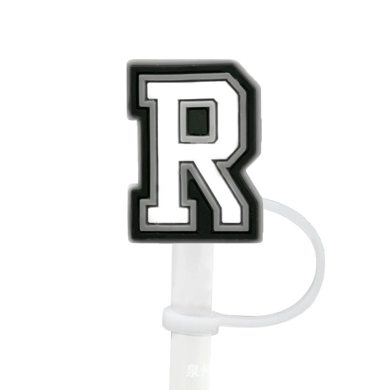 Wholesale of 10pcs Black and White English Letters Silicone Straw Sets