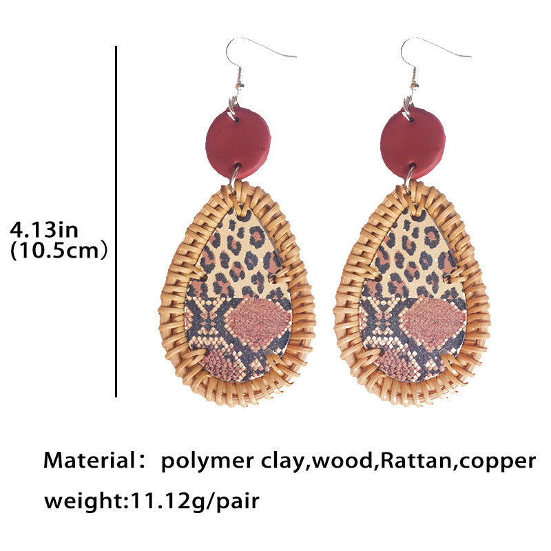 Wholesale 3 Pairs/Pack Polymer Clay Rattan Copper Braided Leopard Zebra Print Earrings