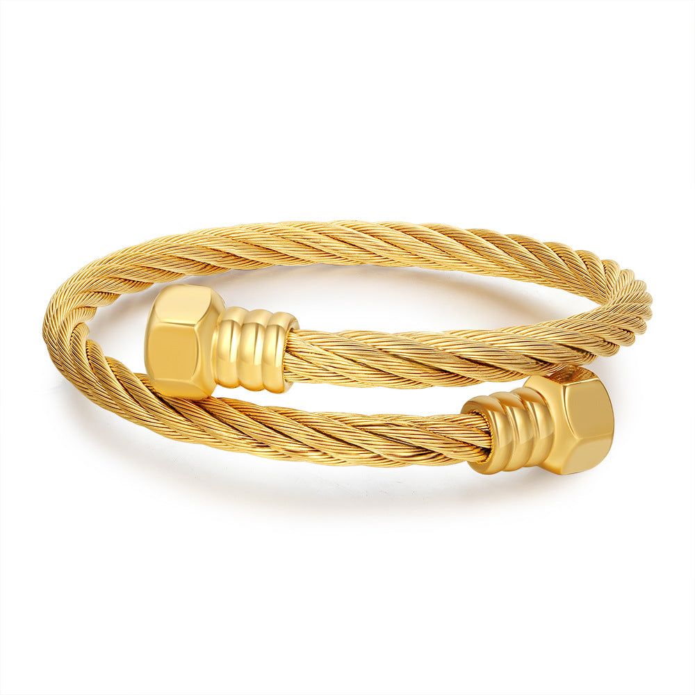 Retro personalized stainless steel wrapped geometric bracelet