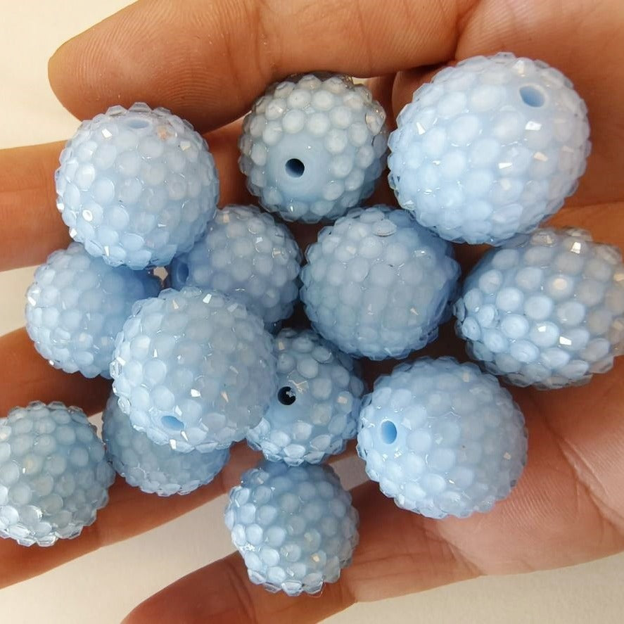 Wholesale 5pcs 10-22mm Light Blue Inlaid Resin Diamond Acrylic Loose Beads