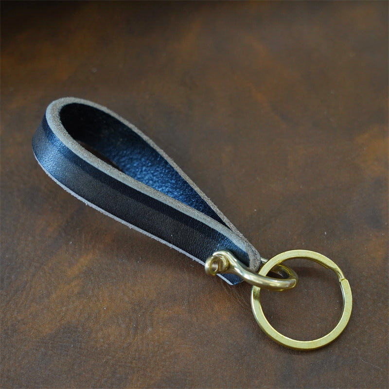 Wholesale Handmade Retro Brass Horseshoe Buckle and Cowhide Keychain
