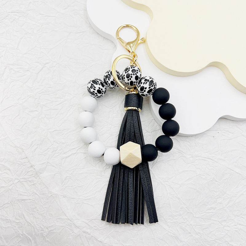 Wholesale  silicone tassel beaded bag accessories Wristlet Keychain