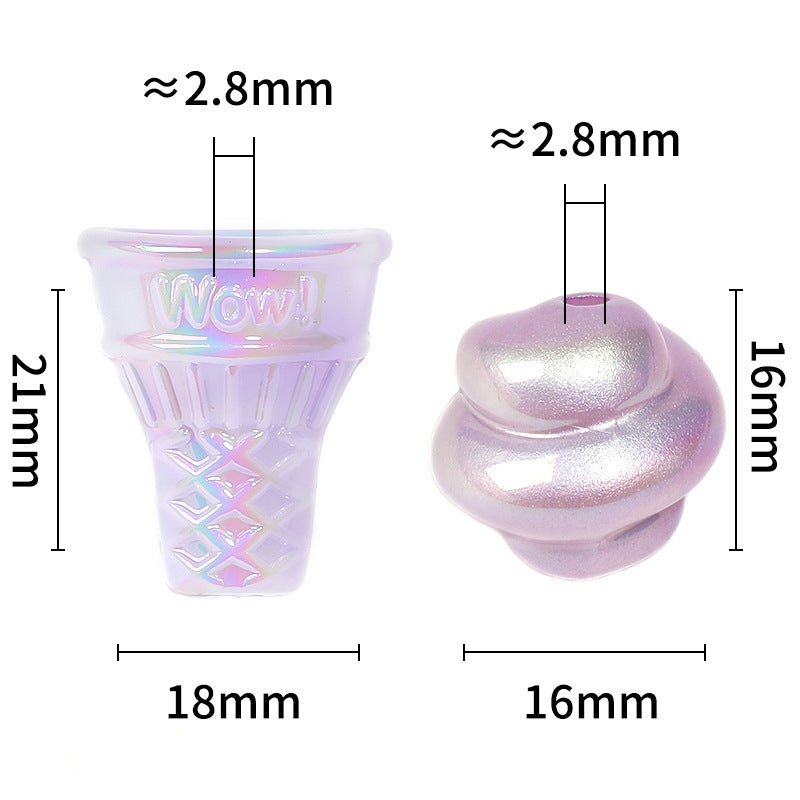 Wholesale 100pcs Acrylic Creative Cream Twist Beads Colorful Ice Cream Luminous Cone Beads DIY